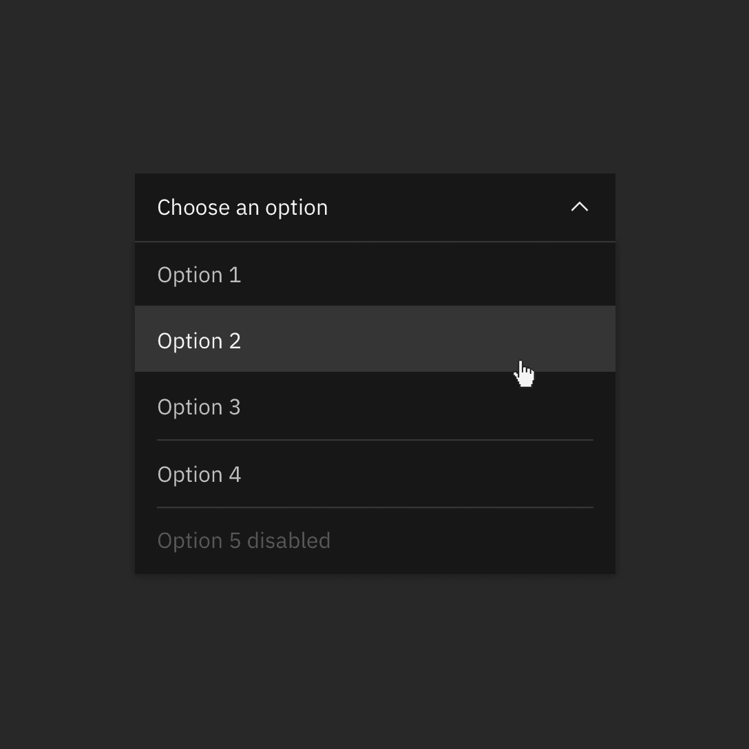Gray 100 dropdown on Gray 90 background Gray 100 dropdown on Gray 90 background