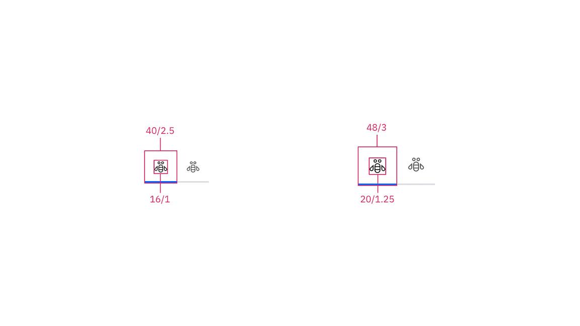 Structure and spacing measurements for line tabs in px and rem Structure and spacing measurements for line tabs in px and rem